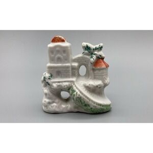 Vintage glazed ceramic porcelain aquarium decoration oriental castle Japan 1950s